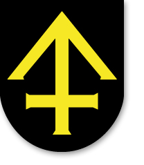 Wappen von Maikammer schwarzen Feld goldenes Gemarkungszeichen in Form eines steigendes Pfeils, dessen Schaft in einem Kreuz steht.